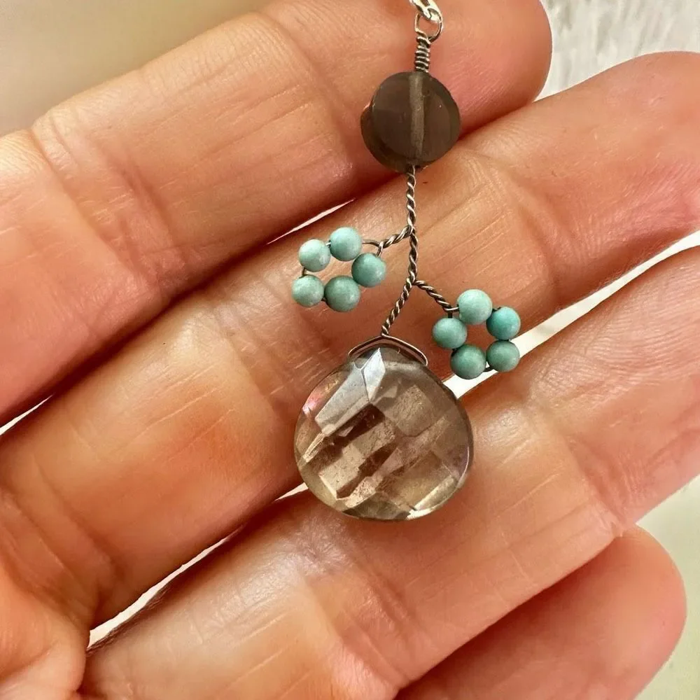 Smoky Quartz and turquoise dainty earrings